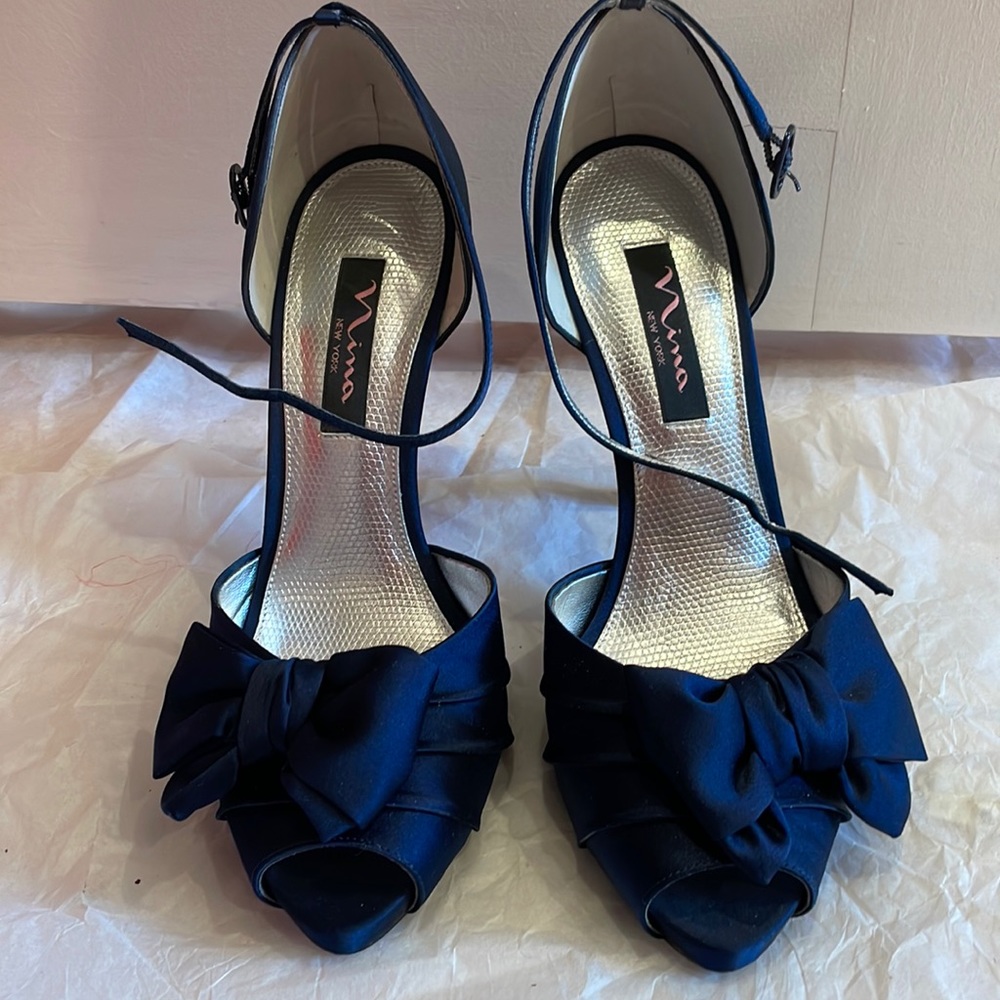 Nina navy satin evening heels